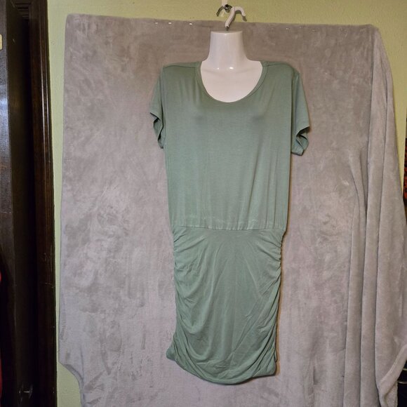 L Space Olive Green Comfort Style Elegance Ruched waist Modern Balboa Dress Sz M - Picture 5 of 7